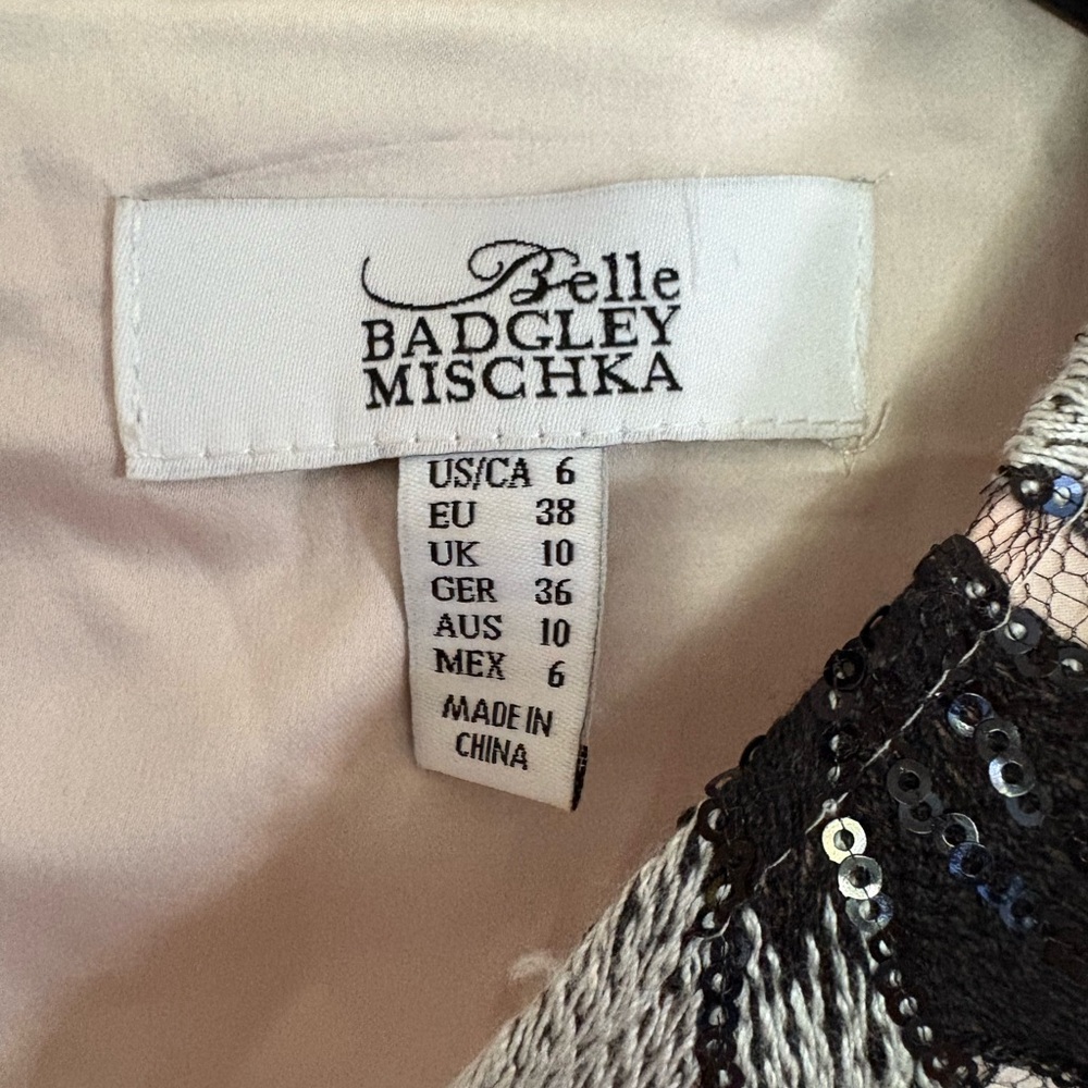 Belle Badgley Mischka Embroidered Belle Sleeve Mini Dress Wedding Formal Sz 6 - Picture 4 of 6